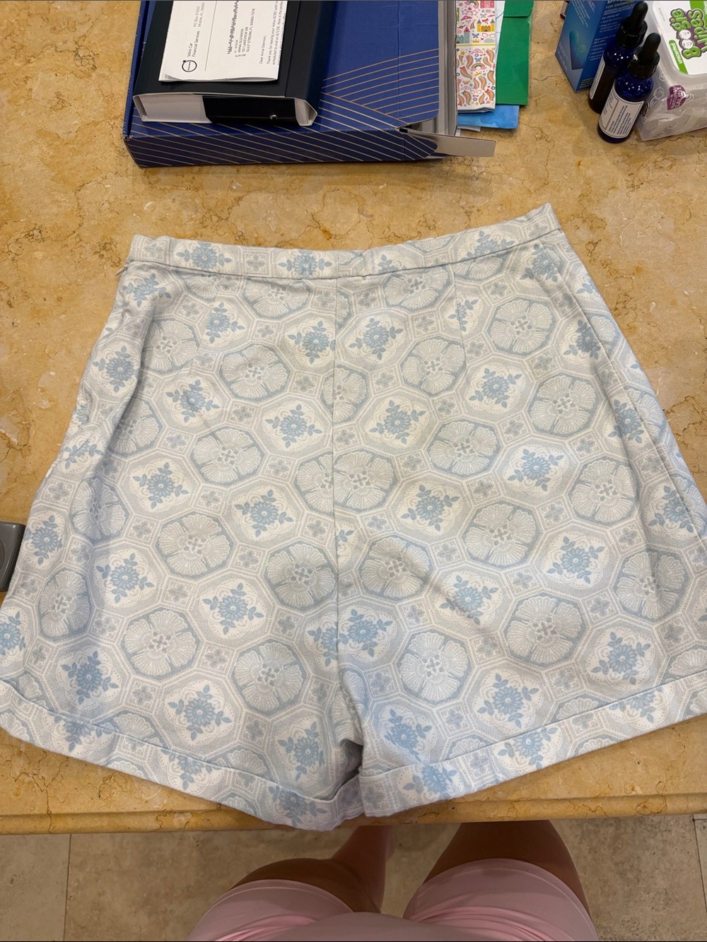 Women's Light Blue Patterned Bermuda Shorts - Picture 2 of 3